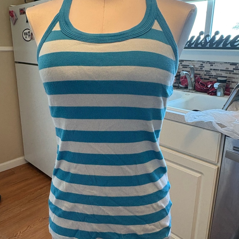 Nike Blue and White Fitted Ribbed Tank Top